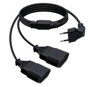 HuaLiSi Câble D'extension Euro 2 en 1 Rallonge 2 Prise Euro Coudée à 90° 2.5A 250V Rallonge Euro 2 Way 2x0.75 mm² pour Appareils Ménagers, Téléviseurs, Ordinateurs Etc (90° Noir, 1.5m)