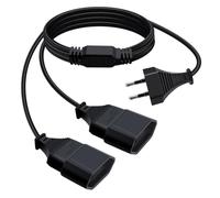 HuaLiSi Câble D'extension Euro 2 en 1 Rallonge 2 Prise Euro Coudée à 90° 2.5A 250V Rallonge Euro 2 Way 2x0.75 mm² pour Appareils Ménagers, Téléviseurs, Ordinateurs Etc (Noir, 1.5m)