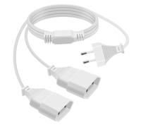 HuaLiSi Câble D'extension Euro 2 en 1 Rallonge 2 Prise Euro Coudée à 90° 2.5A 250V Rallonge Euro 2 Way 2x0.75 mm² pour Appareils Ménagers, Téléviseurs, Ordinateurs Etc (Blanc, 1.5m)
