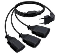 HuaLiSi Câble D'extension Euro 3 en 1 Rallonge 3 Prise Euro Coudée à 90° 2.5A 250V Rallonge Euro 3 Way 2x0.75 mm² pour Appareils Ménagers, Téléviseurs, Ordinateurs Etc (Noir, 1 m)