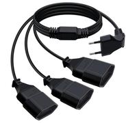 HuaLiSi Câble D'extension Euro 3 en 1 Rallonge 3 Prise Euro Coudée à 90° 2.5A 250V Rallonge Euro 3 Way 2x0.75 mm² pour Appareils Ménagers, Téléviseurs, Ordinateurs Etc (Noir, 1.5m)