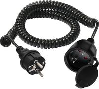 HuaLiSi Rallonge électrique Spirale 16A 250V Cable D'extension Schuko Extensible de 0,6m à 1.5 m Max, Contact de Protection IP44 pour Une Utilisation Appareils ménagers, Au Bureau (Noir, 1.5 m)