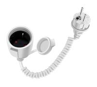 HuaLiSi Rallonge électrique Spirale 16A 250V Cable D'extension Schuko Extensible de 0,6m à 1.5 m Max, Contact de Protection IP44 pour Une Utilisation Appareils ménagers, Au Bureau (Blanc, 1.5 m)