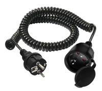 HuaLiSi Rallonge électrique Spirale 16A 250V Cable D'extension Schuko Extensible de 0,6m à 1.5 m Max, Contact de Protection IP44 pour Une Utilisation Appareils ménagers, Au Bureau (Noir, 1.5 m)