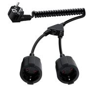 HuaLiSi Rallonge Schuko Cable Spirale 16A 250V Câble Electrique Spirale avec 2 Schuko Femelle 0,5m à 1.8 m, Contact de Protection IP44 pour Une Utilisation Appareils ménagers, Au Bureau