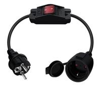 HuaLiSiJi Cable D'extension Schuko avec Interrupteur 16A 250V Rallonge électrique Courte Schuko,Câble Court 2 AC Prise IP44 pour Une Utilisation Extérieure ou Intérieure, à La Maison, Au Bureau (0.5)