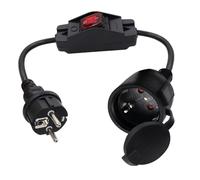 HuaLiSiJi Cable D'extension Schuko avec Interrupteur 16A 250V Rallonge électrique Courte Schuko,Câble Court 2 AC Prise IP44 pour Une Utilisation Extérieure ou Intérieure, à La Maison, Au Bureau (1m)