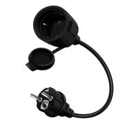 HuaLiSiJi Cable Extension Electrique Schuko 16A 250V Cable D'extension Schuko Courte avec Caoutchouc Imperméable, 2 AC Prise IP44 pour Utilisation Extérieure ou Intérieure (Noir, 0.5m)