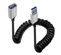HuaLiSiJi Cable USB Spirale 3.0 Câble Rallonge USB Mâle à vers Femelle 5Gbps Transmission Boîtier en Alliage d'Aluminium pour Clavier, Souris,Disque Flash (Argent Noir, 0.8 m)