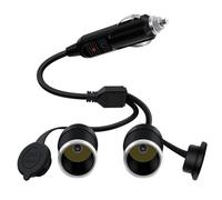 HuaLiSiJi Cigarette Lighter Splitter 1 à 2 Prise Allume Cigare Double 12V 24V 16AWG avec LED et Fusible 15A, Femelle Prise avec Cache Poussière, pour Moto, Mélangeur, Chargeur Solair (0.3m)