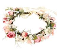 HuaLiSiJi Couronne Fleurs Cheveux Boheme Couronne de Rose,Couronne de Fleurs Magnifiquement Travaillée,Réglable Individuellement avec Un Ruban, Disponible pour Adultes et Les Enfants (Rose)