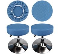 HuaLiSiJi Housse Tabouret Rond 30-40 cm Housse de Tabouret en Tissu Luxueux Rond, Extensible Infroissable Lavable Anti-poussière Doux et Durable (2, Bleu)