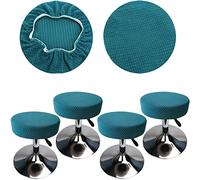 HuaLiSiJi Housse Tabouret Rond 30-40cm, Extensible Infroissable Lavable Imperméable à la Poussière Doux et Durable, Transforme Les Tabourets en Quelques Secondes (4, Bleu Paon)