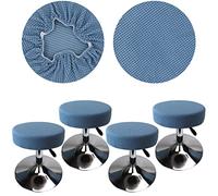 HuaLiSiJi Housse Tabouret Rond 30-40cm, Extensible Infroissable Lavable Imperméable à la Poussière Doux et Durable, Transforme Les Tabourets en Quelques Secondes (4, Bleu)