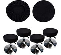 HuaLiSiJi Housse Tabouret Rond 30-40cm, Extensible Infroissable Lavable Imperméable à la Poussière Doux et Durable, Transforme Les Tabourets en Quelques Secondes (4, Noir)