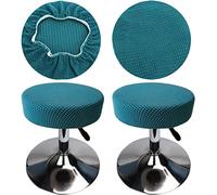 HuaLiSiJi Housse Tabouret Rond 30-40cm, Extensible Infroissable Lavable Imperméable à la Poussière Doux et Durable, Transforme Les Tabourets en Quelques Secondes (2, Bleu Paon)
