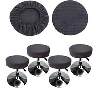 HuaLiSiJi Housse Tabouret Rond 30-40cm, Extensible Infroissable Lavable Imperméable à la Poussière Doux et Durable, Transforme Les Tabourets en Quelques Secondes (4, Gris)