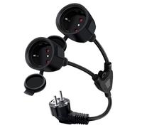 HuaLiSiJi Rallonge Double Prise Schuko 16A 250V Noir 35cm | Rallonge Electrique Double Prise avec Couvercle Etanche 3x1.5mm² pour Maison Bureau Maison, Bureau, Intérieur ou Extérieur