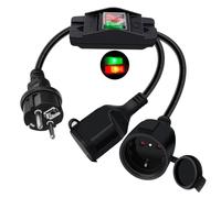 HuaLiSiJi Rallonge Double Prise Schuko 16A 250V Rallonge Schuko avec Interrupteur Rallonge Electrique Courte Schuko, Rallonge Electrique IP44 pour Une Utilisation Extérieure ou Intérieure (1m)