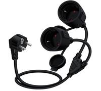 HuaLiSiJi Rallonge Double Prise Schuko Rallonge Electrique Double 16A /250V Rallonge Courte Schuko avec Couvercle Etanche H05VV-F 3x1.5mm² pour la Maison, Le Bureau (1.5m)