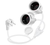 HuaLiSiJi Rallonge Double Prise Schuko Rallonge Electrique Double 16A /250V Rallonge Courte Schuko avec Couvercle Etanche H05VV-F 3x1.5mm² pour la Maison, Le Bureau (Blanc 1.5m)