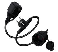 HuaLiSiJi Rallonge double Schuko Câble 16 A 250 V Rallonge Schuko IP44 double protection pour extérieur ou intérieur, maison, bureau (noir 0,5 m)