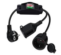 HuaLiSiJi Rallonge Electrique schuko avec Interrupteur 16A 250V Double Prise Schuko Cable D'extension Schuko avec Interrupteur, Prise IP44 pour Une Utilisation Extérieure ou Intérieure (Noir, 1.5m)