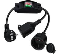 HuaLiSiJi Rallonge Electrique schuko avec Interrupteur 16A 250V Double Prise Schuko Cable D'extension Schuko avec Interrupteur, Prise IP44 pour Une Utilisation Extérieure ou Intérieure (Noir, 0.5 m)