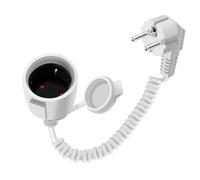 HuaLiSiJi Rallonge Schuko Cable Spirale 16A 250V Rallonge Électrique Schuko Coudée à 90° de 0,6m à 1.5 m Max Contact de Protection IP44 pour Une Utilisation Appareils Ménagers (Blanc, 1.5 m)