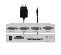HuaLiSiJi Splitter VGA 1 en 4 Sorties avec Adaptateur DC 5V Répartiteur VGA 4 Ports Moniteur Splitter Box Support Large Paroi 1920x1440 150 MHz pour Ordinateur Portable, Smart Box (Couleur Argent)