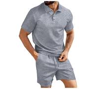 HUALONG Ensemble DéContracté Pour Homme Chemise Manches Courtes Et Short En Jacquard Boutons, Couleur Jacquard Pulls Vieil Homme Vintage (Grey, Xl)