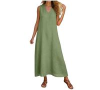 HUALONG Femmes Casual Longue Robe Manches Courtes Col en V Robes Longue Robe de soirée ajustée Robes Léger et Respirant Longue pour Tous Les Jours Casual Party (Green, S)