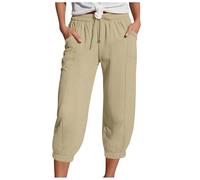 HUALONG Pantalon 7/8 Femme Sarouel Pantalon Femme Ample Taille Élastique Ajustée Ourlet Resserré Coupe Bouffante Confort Liberté Usage Quotidien Maison Loisirs (Khaki, L)