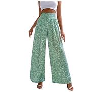 HUALONG Pantalon décontracté Taille Ample imprimé Floral pour Femmes Pantacourt Lin Femme (Green M)