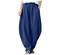 HUALONG Pantalon Femme Bohème, Pantalon Ample Coupe Cinture Élastique, Idéal pour Vacances, Promenades Et Détente Quotidienne.
