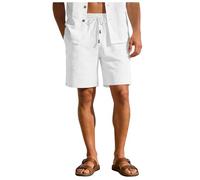 HUALONG Short Lin Homme Grande Taille Shorts avec Cordon de Serrage Eté la Plage pour la Plage, Le Yoga, Le Jogging, Décontracté S XXXL Carte De (White, M)