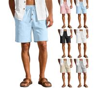 HUALONG Short Lin Homme Grande Taille Shorts avec Cordon de Serrage Eté la Plage pour la Plage, Le Yoga, Le Jogging, Décontracté S XXXL Carte De (Light Blue, XXL)
