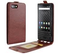 HualuBro Coque Blackberry KEY2, Premium Étui en Cuir PU Leather Wallet Housse Flip Case Cover avec Cartes Slots pour Blackberry Key 2 Smartphone (Marron)