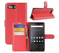 HualuBro Coque Blackberry KEY2, Premium Étui en Cuir PU Leather Wallet Portefeuille Housse Flip Case Cover avec Cartes Slots pour Blackberry Key 2 Smartphone (Rouge)