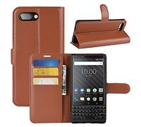 HualuBro Coque Blackberry KEY2, Premium Étui en Cuir PU Leather Wallet Portefeuille Housse Flip Case Cover avec Cartes Slots pour Blackberry Key 2 Smartphone (Marron)