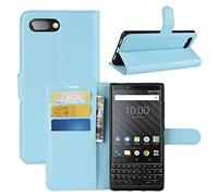 HualuBro Coque Blackberry KEY2, Premium Étui en Cuir PU Leather Wallet Portefeuille Housse Flip Case Cover avec Cartes Slots pour Blackberry Key 2 Smartphone (Bleu)