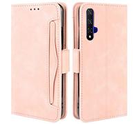 HualuBro Coque Huawei Nova 5T - Protection intégrale - Magnétique - Résistante aux chocs - Étui portefeuille en cuir avec emplacement pour carte - Pour Huawei Nova 5T / Honor 20 - Rose