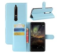 HualuBro Coque Nokia 6.1, Etui Housse à Rabat en PU Cuir Flip Leather Case Cover Antichoc Portefeuille Protection Stand Coque avec Slots de Cartes pour Nokia 6.1 / Nokia 6 2018 (Bleu)