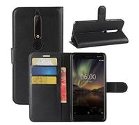 HualuBro Coque Nokia 6.1, Etui Housse à Rabat en PU Cuir Flip Leather Case Cover Antichoc Portefeuille Protection Stand Coque avec Slots de Cartes pour Nokia 6.1 / Nokia 6 2018 (Noir)