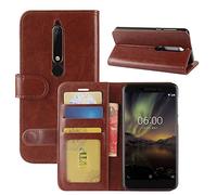 HualuBro Coque Nokia 6.1, Etui Housse à Rabat en Retro PU Cuir Flip Leather Case Cover Antichoc Portefeuille Protection Stand Coque avec Slots de Cartes pour Nokia 6.1 / Nokia 6 2018 - Marron