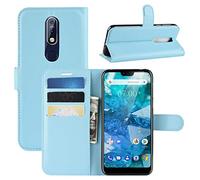 HualuBro Coque Nokia 7.1, Etui Housse à Rabat en PU Cuir Flip Leather Case Cover Antichoc Portefeuille Protection Stand Coque avec Slots de Cartes pour Nokia 7.1 2018 (Bleu)