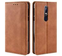 HualuBro Coque Nokia 7.1, Etui Housse à Rabat en Retro PU Cuir Flip Leather Case Cover Antichoc Portefeuille Protection Stand Coque pour Nokia 7.1 (Marron)