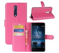 HualuBro Coque Nokia 8, [Tout Autour Protection] Premium Étui en Cuir PU Portefeuille Housse Case Flip Cover avec Cartes Slots pour Nokia 8 Smartphone (Rose)
