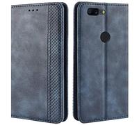 HualuBro Coque OnePlus 5T, Etui Housse à Rabat en Retro PU Cuir Flip Leather Case Cover Antichoc Portefeuille Protection Stand Coque pour OnePlus 5T 2017 (Bleu)