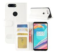 HualuBro Coque OnePlus 5T, [Tout Autour Protection] Premium Étui en Cuir PU Leather Wallet Portefeuille Housse Case Flip Cover avec Cartes Slots pour OnePlus 5T Smartphone (Blanc)
